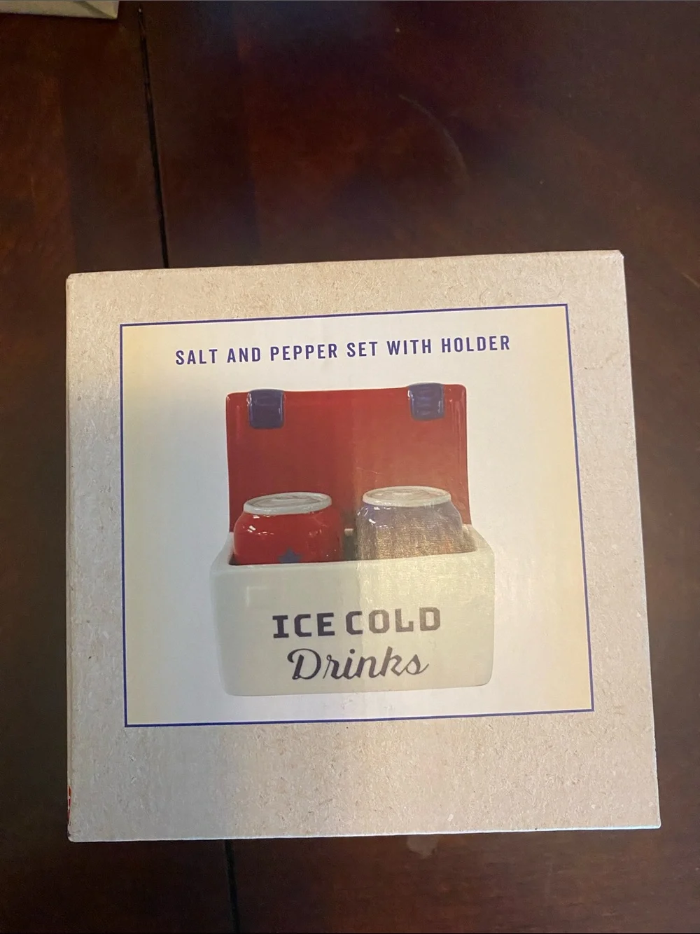 Cracker Barrel salt pepper 3 pc boxed set Nwts red white blue cooler drinks